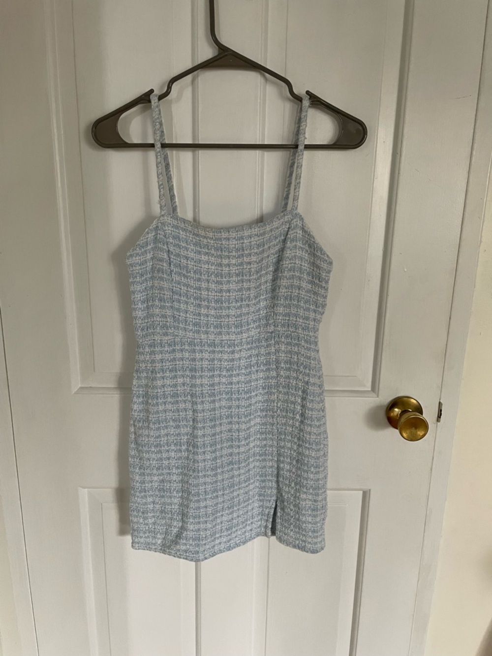 Zara Light Blue Tweed Spaghetti Strap Mini Dress